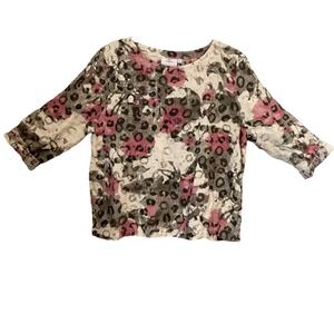 Hot Cotton by Marc Ware‎ Floral Leopard Print Linen Top Blouse Small